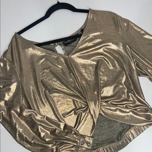 Women’s Shimmery Gold Twist-Front Crop Top size L
